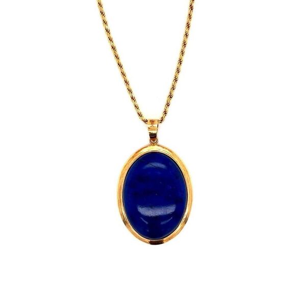 14k Gold Lapis Lazuli Pendant Necklace - Picture 1 of 8